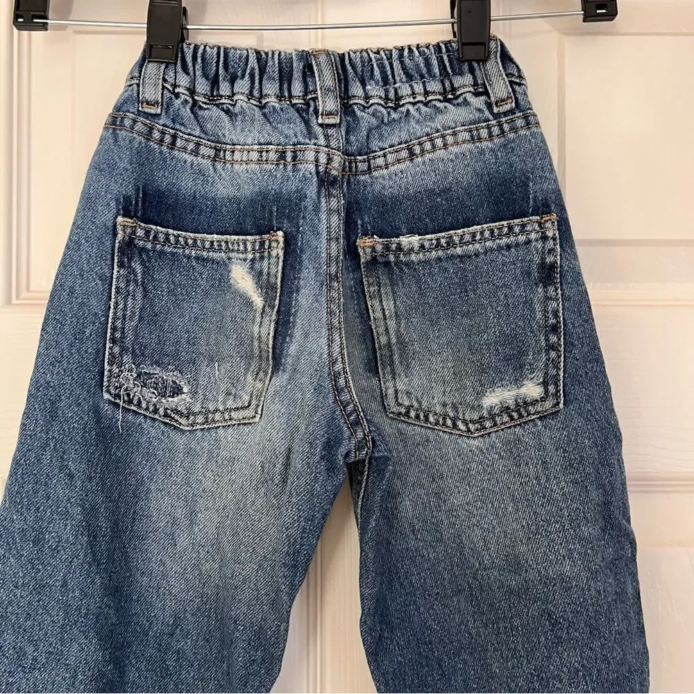 Zara Blue Distressed Cotton Baggy Denim Jeans Boys 6 Years Old EUC